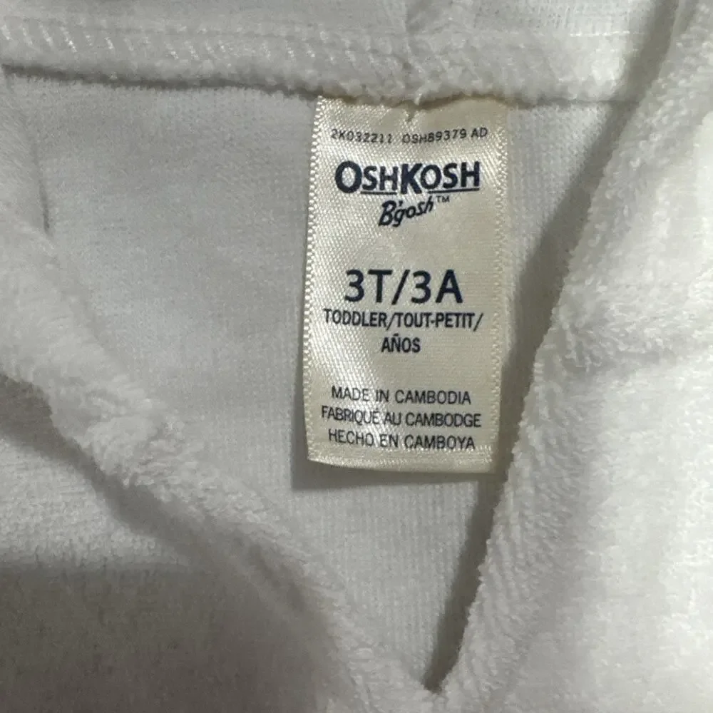 OshKosh Toddler Girls 3T Hooded Swim Cover Up White Terry Cloth Summer Pool